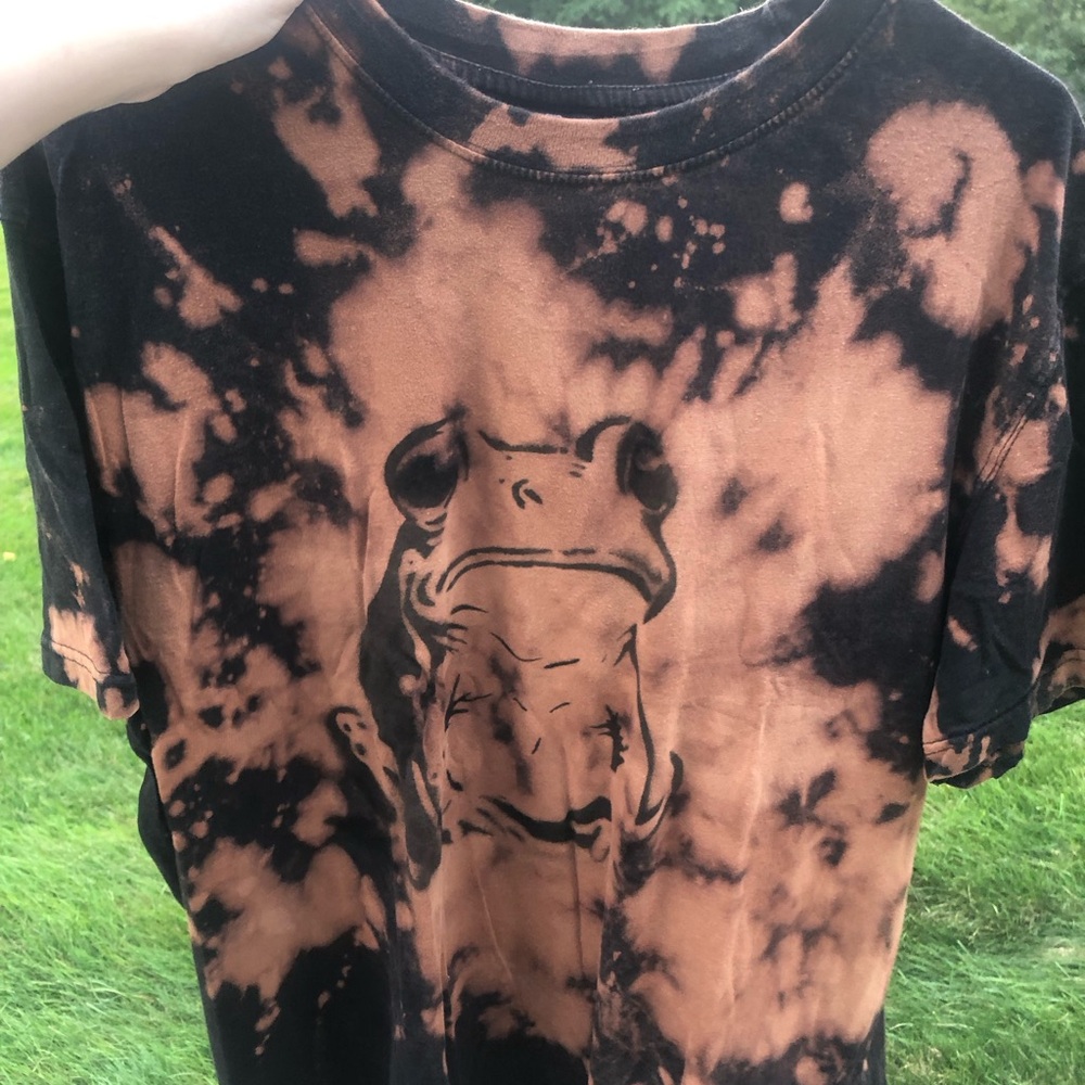 Frog Graphic Tie-Dye Tee - Black & Orange acid wash handmade upcycled